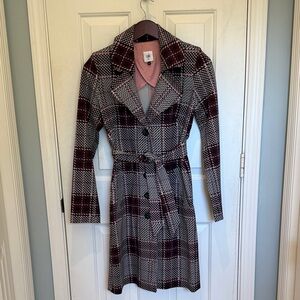 NWOT- CAbi Soveriegn Plaid Trench Coat #3370 - Black, White, and Pink